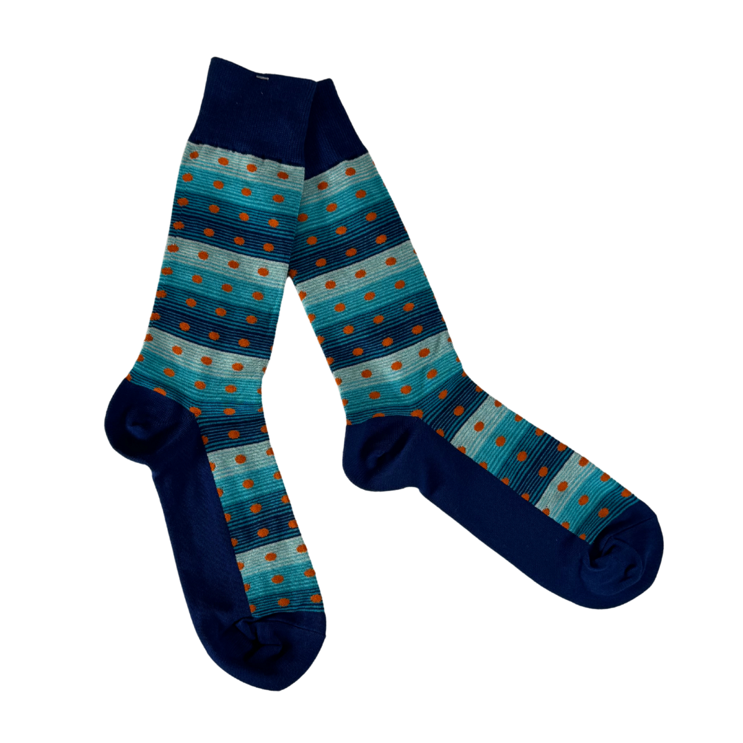 Calcetines de Algodón Azules con Puntos Naranja
