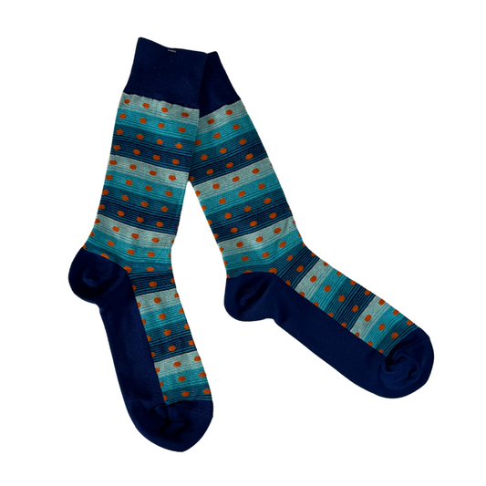 Calcetines de Algodón Azules con Puntos Naranja